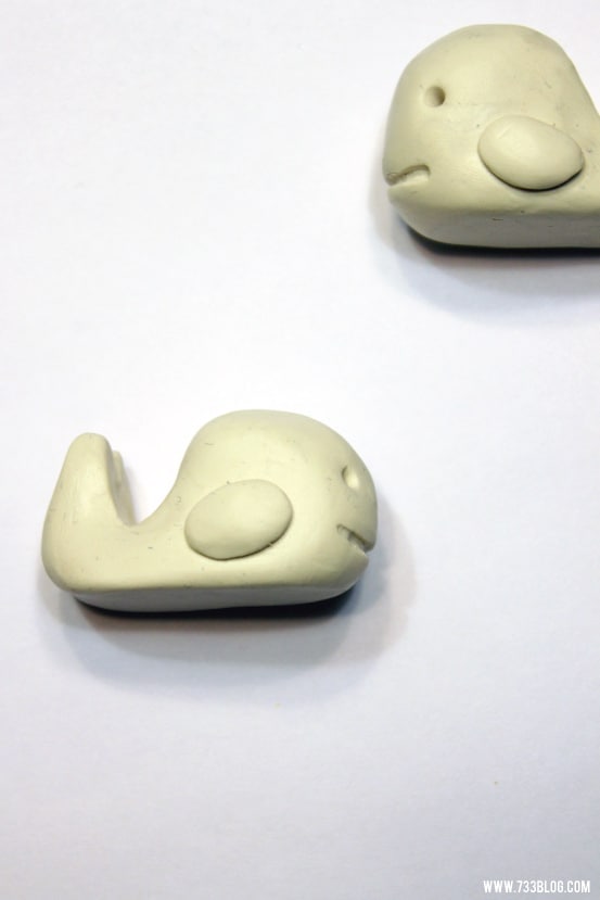 DIY furniture hardware from clay. Whale shaped knobs.