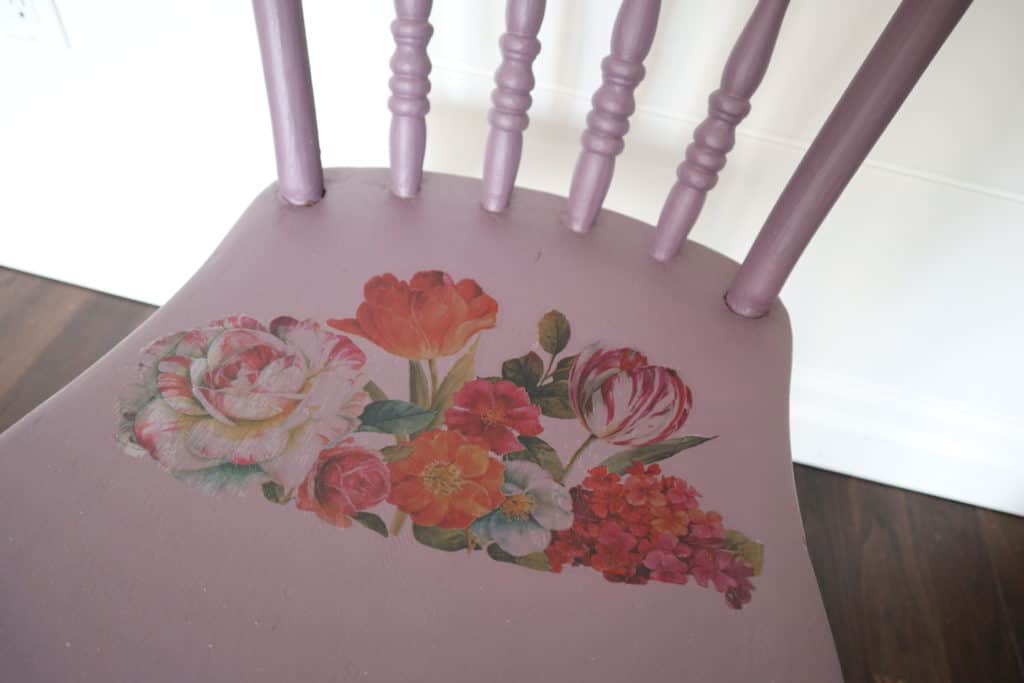 Painted chair with a water slide furniture transfer or decal of flowers