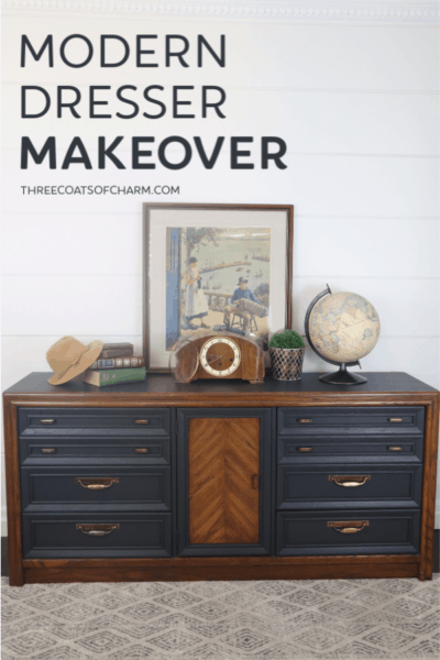 Modern dresser makeover in Cottage Paint Serenity color Carbon