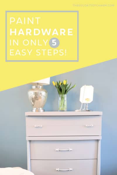 Learn how to paint hardware in 5 easy steps. Paint knobs, hinges and pulls to add wow factor to your furniture. Save money with DIY hardware painting. Painting furniture DIY. Painted furniture techniques. Furniture refinishing. Flipping furniture.
