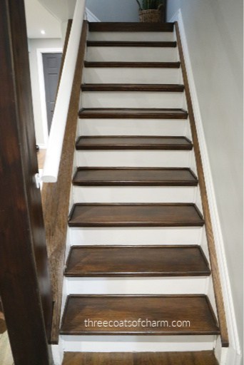 dark stained stairs stained over stain using Fusion's Stain and Finishing Oil in Cappuccino 