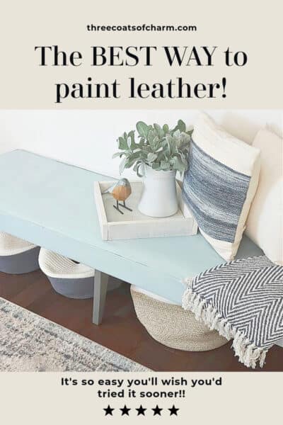 diy blue painted faux leather bench