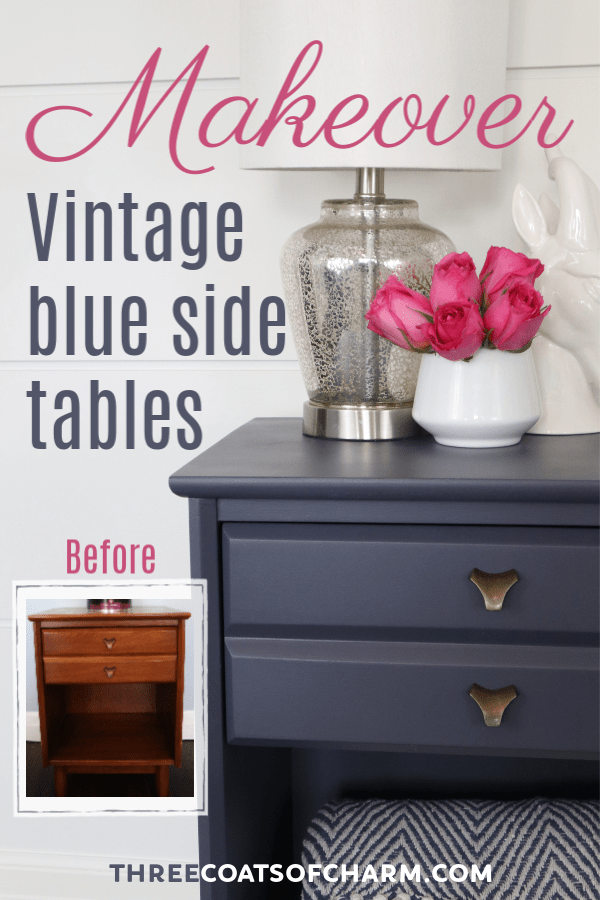 Mid Century Modern Side Table Makeover, Navy Side Table With Drawers