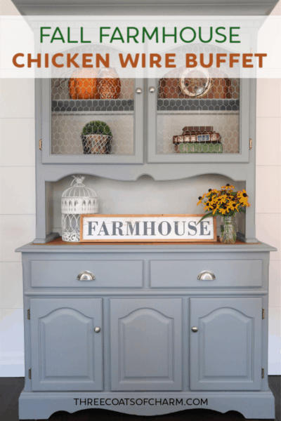 Grey buffet for fall with chicken wire for that modern farmhouse look