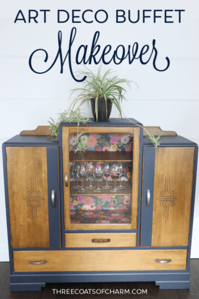 Art deco buffet makeover painted in midnight blue