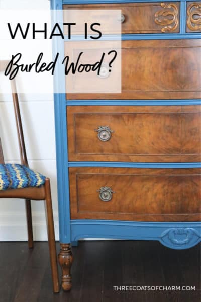 Teal painted burled wood dresser