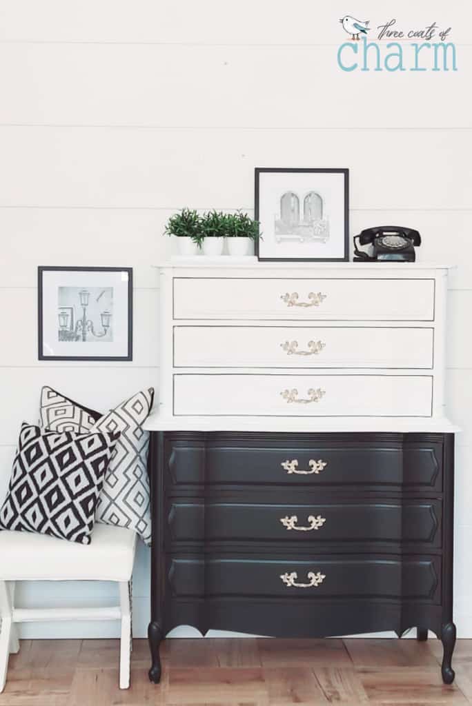 Black and white dipped painted French Provincial tallboy